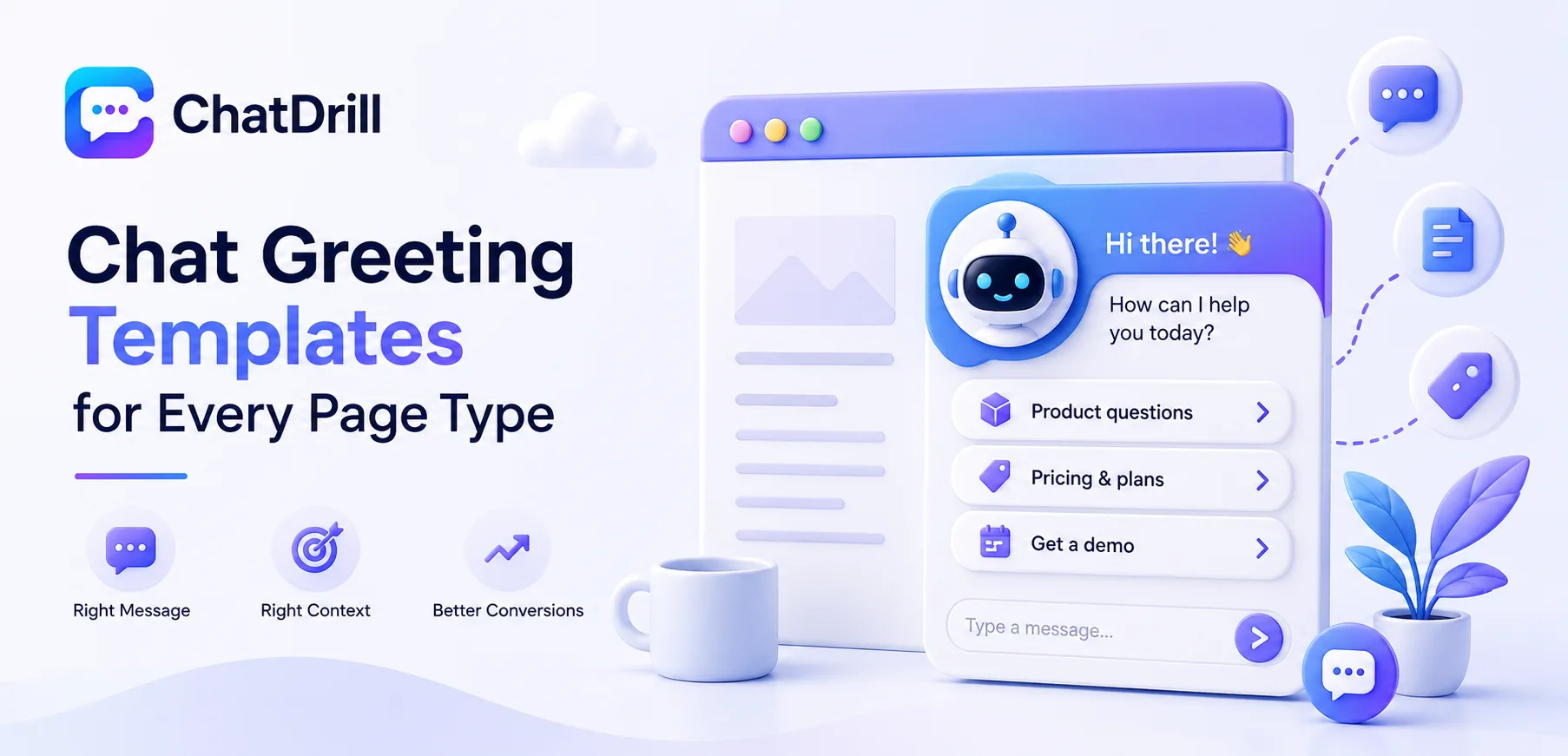 Chat greeting templates tailored for different website page types