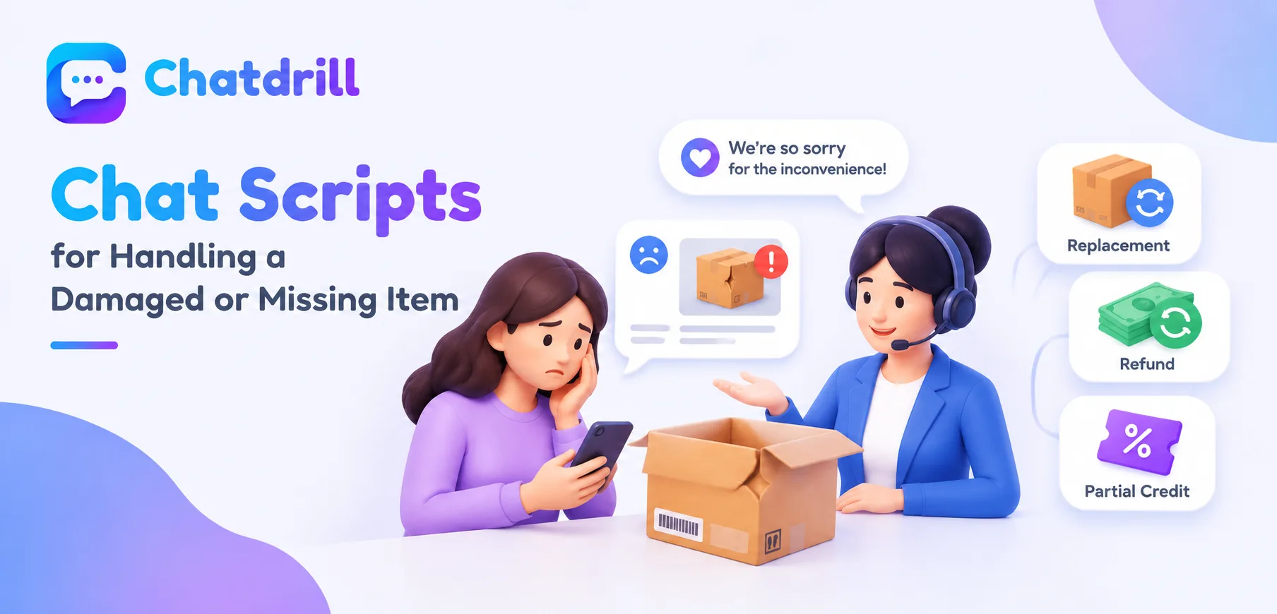 A live chat conversation resolving a customer's damaged item report