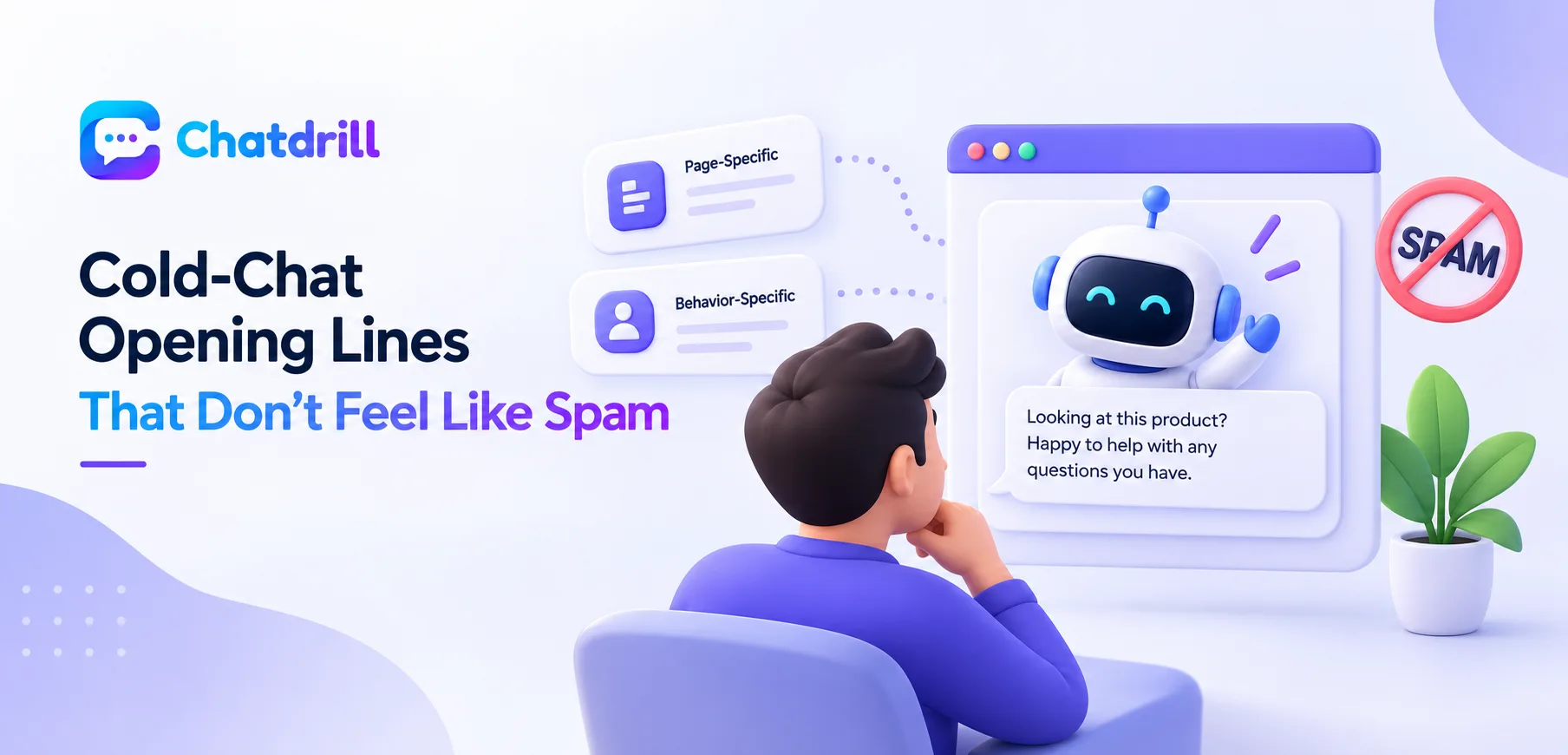 A proactive live chat message opening a conversation with a website visitor