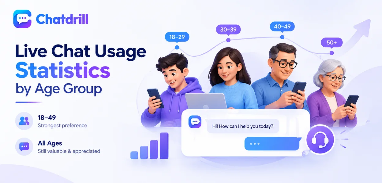 A chart showing live chat usage statistics across different age groups