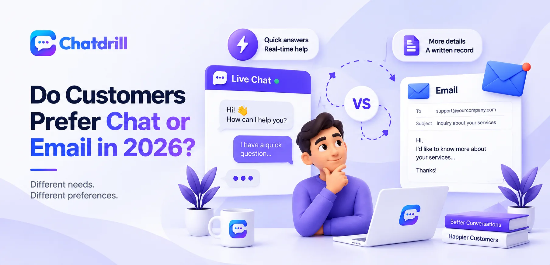 A customer choosing between live chat and email support