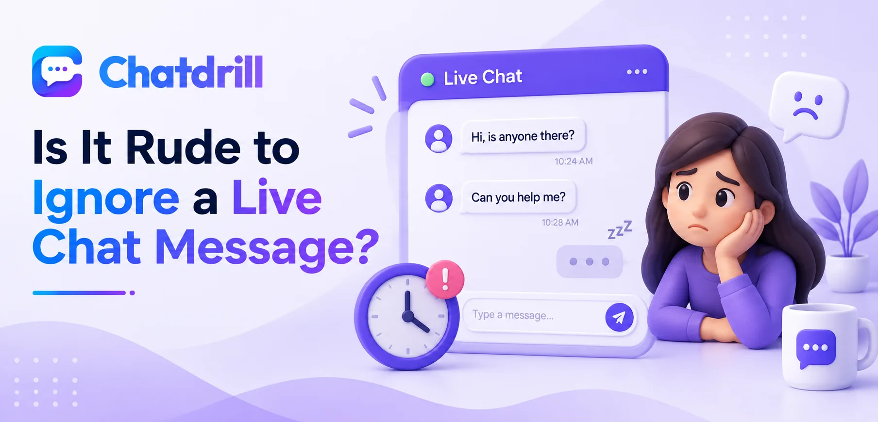 An unanswered live chat message on a website