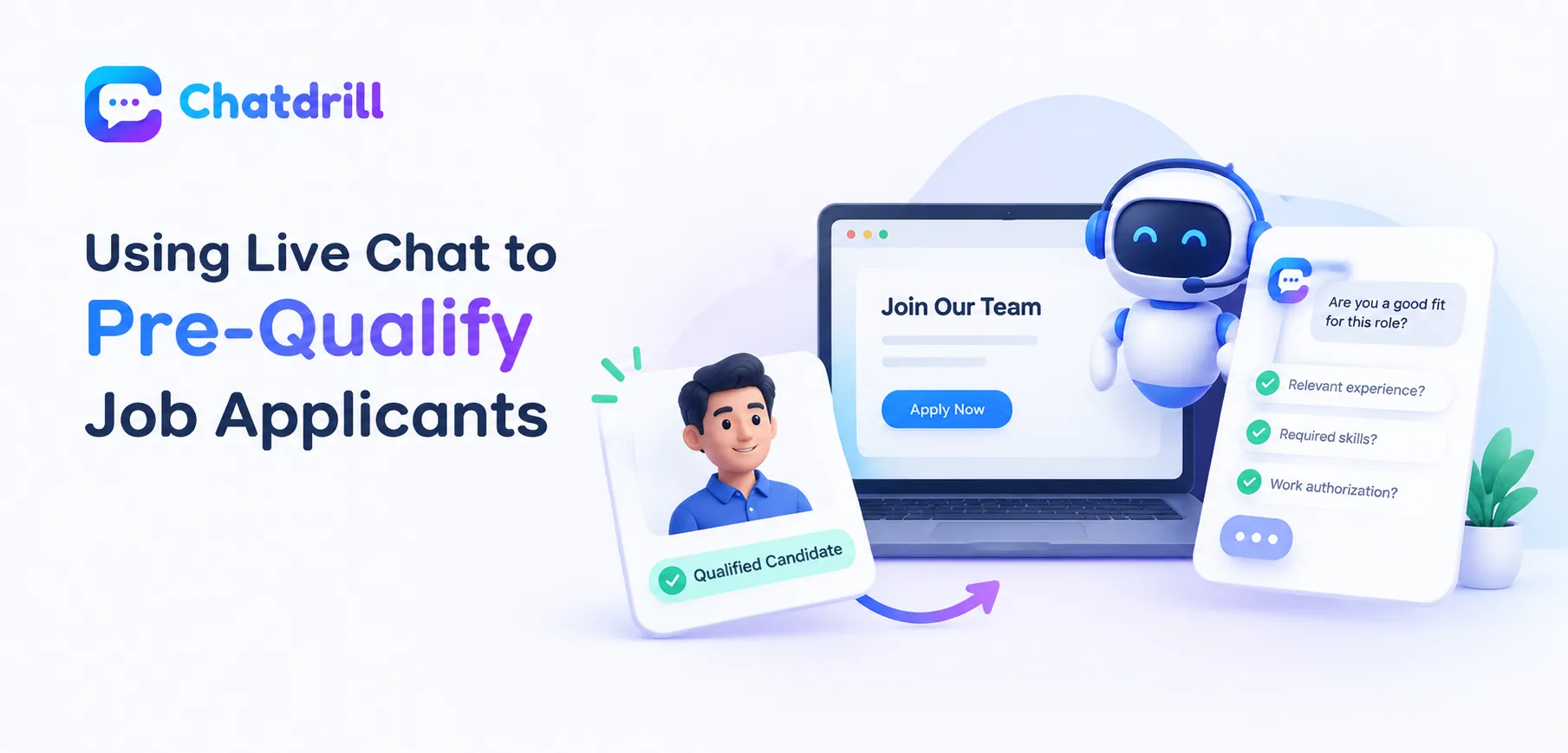 A live chat conversation pre-qualifying a job applicant on a careers page