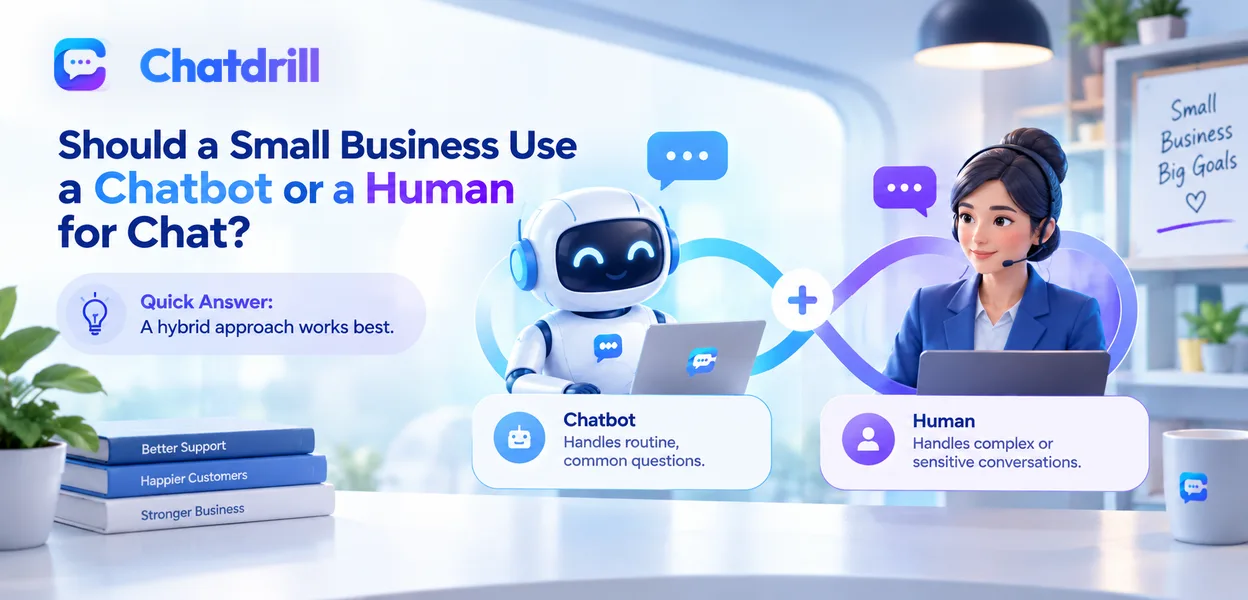 A small business chat setup combining a chatbot and a human agent