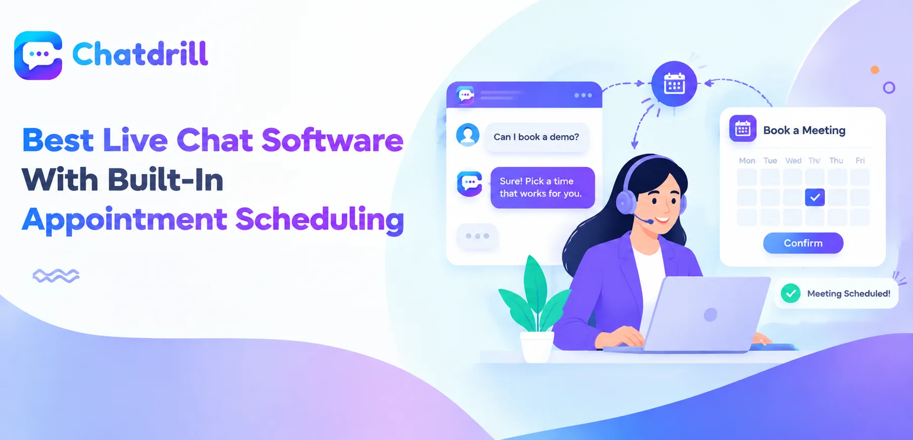 A live chat conversation booking an appointment directly within the chat window