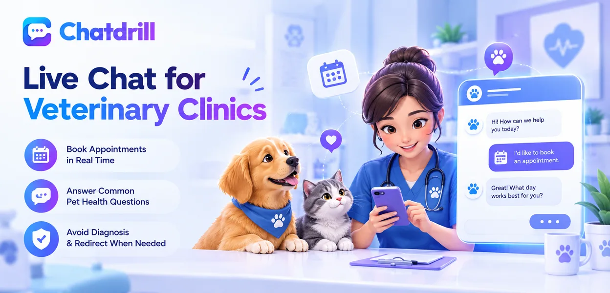 A live chat conversation helping a pet owner schedule a veterinary appointment