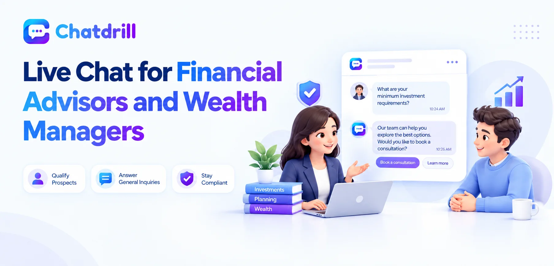 A live chat conversation qualifying a prospective wealth management client