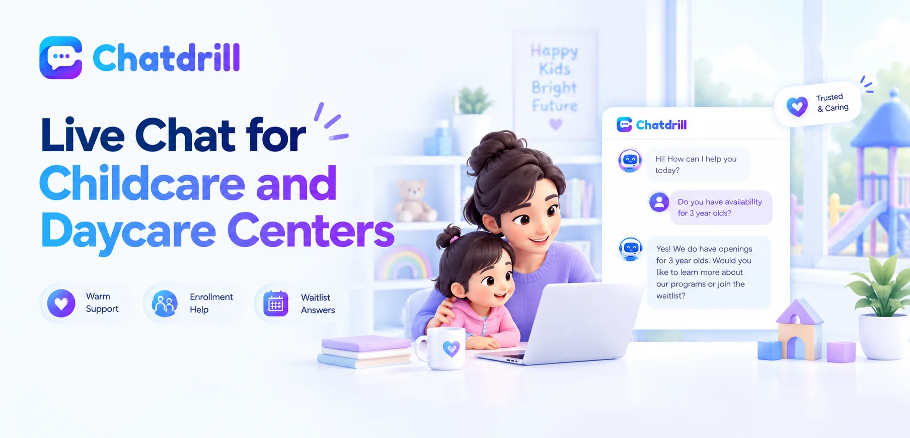A live chat conversation with a parent asking about daycare enrollment